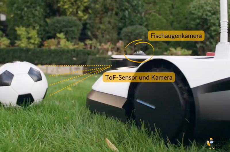 ECOVACS GOAT G1 mit Fußball und Grafik zu Kameras